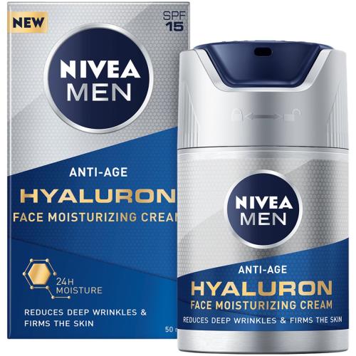 Nivea Active-Age Hyaluron Face Moisturizing Cream Spf15 Ανδρική Αντιγηραντική Κρέμα Προσώπου, Μεσαίας Αντηλιακής Προστασίας με Υαλουρονικό Οξύ 50ml